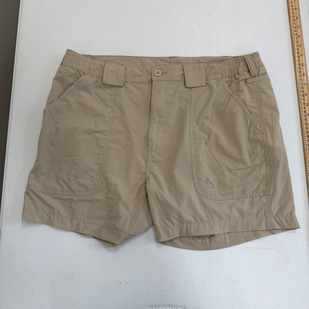 Hook & Tackle Mens Fishing Shorts Size 38 Tan Khaki Nylon Stretch Cargo Utility